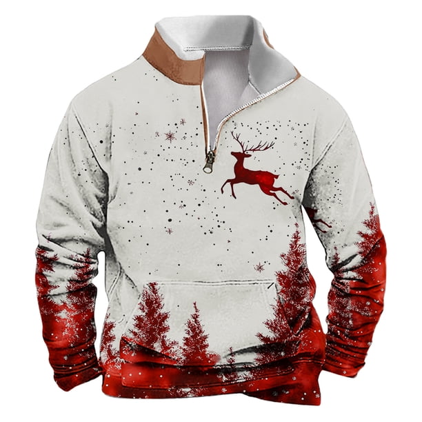 Sudadera sin capucha para hombre, informal, a la moda, con cuello alto, estampado, con cremallera, jersey de manga larga, blusa de poliéster para hombre
