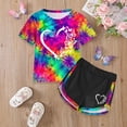thumbnail image 2 of 3T 4T Girl Clothes Graphic Kids Girl Clothes Tie Dye Heart Print Short Sleeve Top and Shorts Toddler Girl Summer Outfits Short Set, 2 of 5