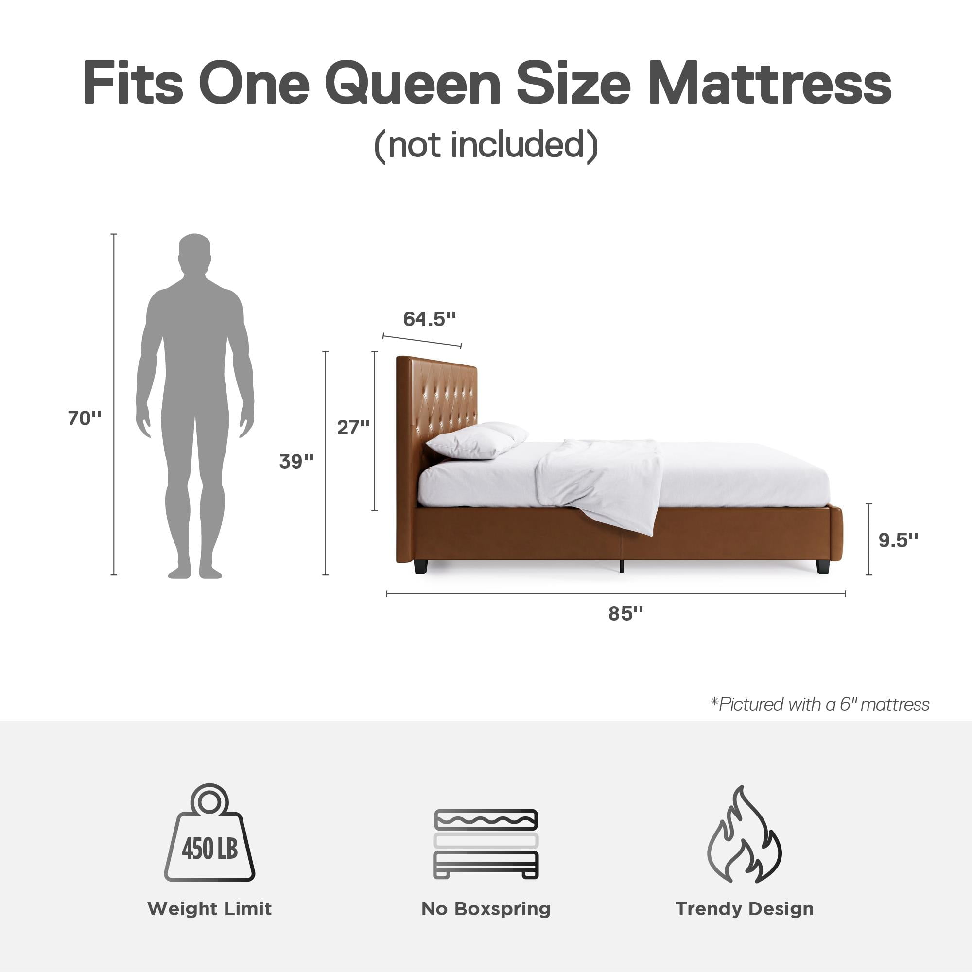 DHP Dakota Upholstered Platform Bed, Queen, Camel Faux Leather