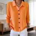 thumbnail image 2 of 2026 New Button Up Cardigan for Women, Long Sleeve Lapel Collared Knit Tops, Lightweight Relaxed Fit Casual Sweater(Orange,XXXXXL), 2 of 5