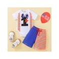 thumbnail image 2 of Gureui Toddler Infant Baby Boys Independence Day Outfits, Numbers Stars Print Bow Short Sleeve Romper + Stripe Contrast Color Shorts 2Pcs Set, 2 of 9