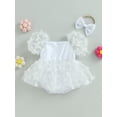 thumbnail image 2 of Bagilaanoe Newborn Baby Girl Rompers Dress Butterfly Print Short Sleeve Bodysuit + Headband 3M 6M 12M 18M 24M Infant A-line Princess Dresses, 2 of 8