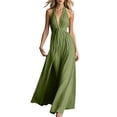 thumbnail image 2 of Karymi Halter Deep V Maxi Dress, Sleeveless Twist Front High Slit Backless Flowy Vacation Evening Gown Easter Dresses for Women, 2 of 6