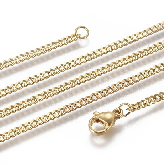 304 Stainless Steel Curb Chain Necklaces with Lobster Claw Clasp Golden 23.62 inch(60cm)