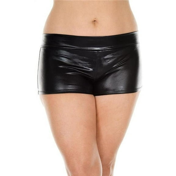 Music Legs Women's 141Q-BLACK Plus Size Metallic Booty Shorts with Waist Band - Black