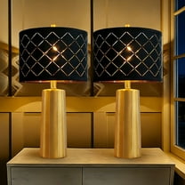 RORIA 24" Modern Table Lamp Set of 2, Gold Rustic Bedside Lamp with Black Mesh Shade for Living Room, Bedroom, Nightstand, Coffee Table (Includes 2 Bulbs)