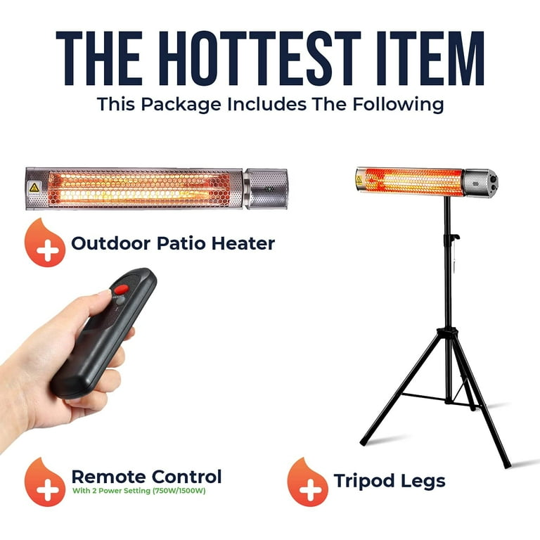 EconoHome Electric Outdoor Heater - Infrared heater Outdoor and Indoor usage  - IP65 Dustproof and Waterproof Wall-mounted/Tripod infrared Patio Heater  with Remote Control - 750-1500 Watts Halogen Lamp - Walmart.com