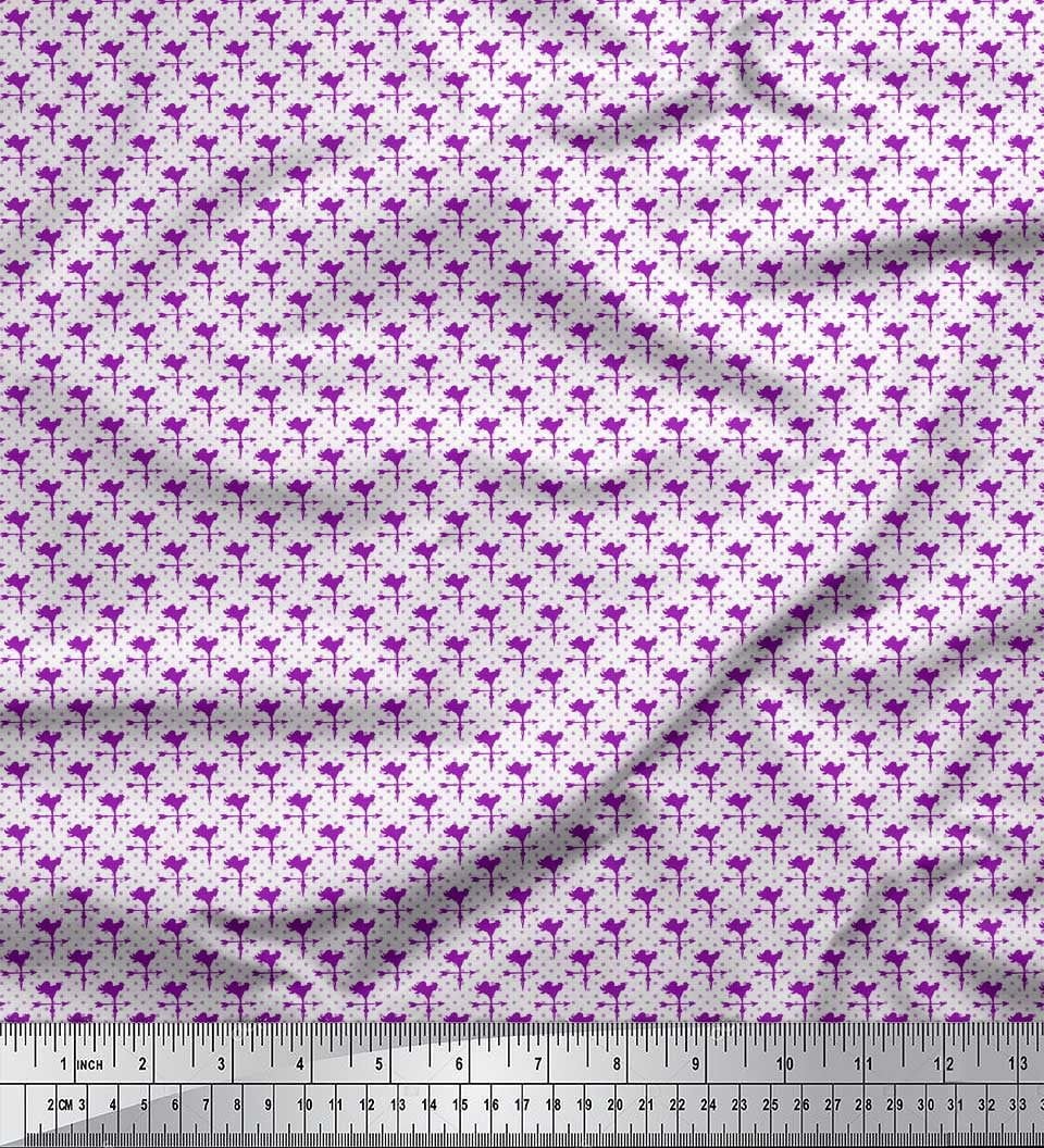 Soimoi Purple polyester Crepe Fabric Weather Cock & Dots Print Fabric by the Yard 42 Inch Wide