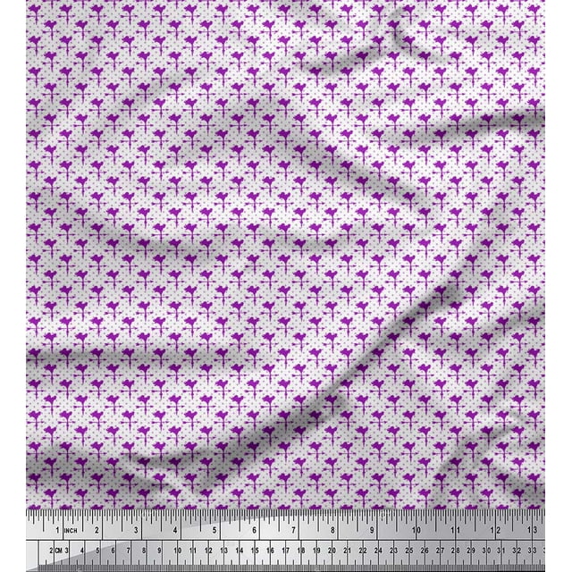Soimoi Tissu Satin Modal Violet Imprimé Coqs et Points au Mètre 42 Pouces de Large