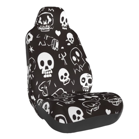 Car Seat Cover Set (1-Piece) Front Seat Cushion Cover Elastic Breathable Seat Pad Universal Fit For Women & Men Suv, Truck, Van Car Seat Cover Accessories Weird Skull Head