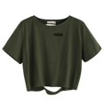 thumbnail image 1 of Women's Summer Short Sleeve Tee Distressed Ripped Crop T-Shirt Tops,Green,L, 1 of 7