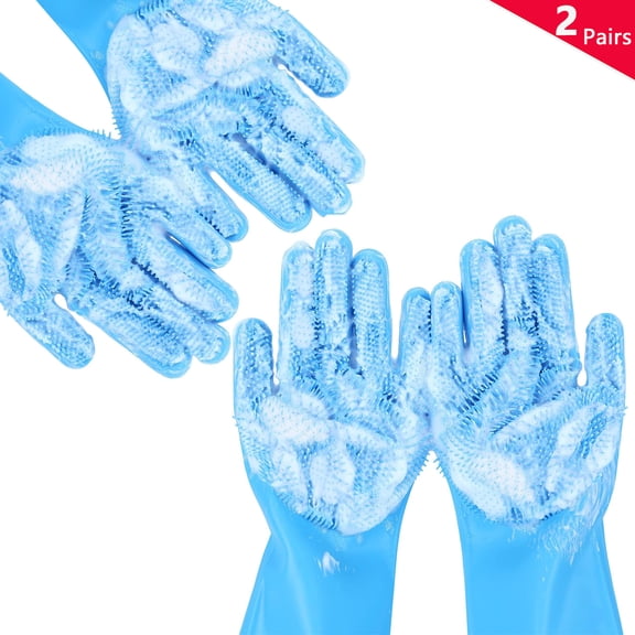 2 Pairs Pet Grooming Gloves, Dog Washing Mitts with High-Density Silicone Teeth, Bathing & Massage for Dogs Cats, Blue