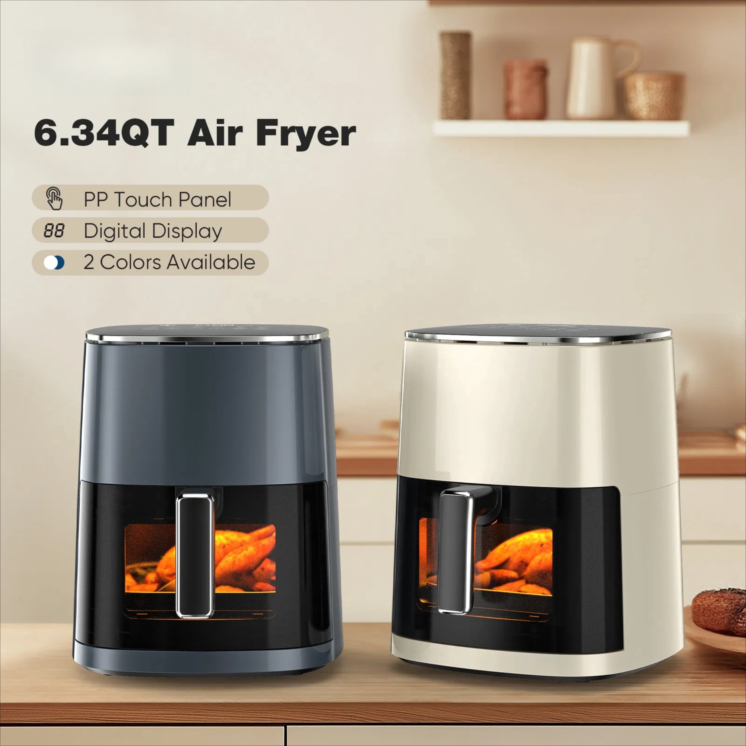 6-quart Capacity Air Fryer, Square 12-in-1 Multi-functional Eco-friendly Cooking Appliance, with A Viewing Window and LED Control Panel