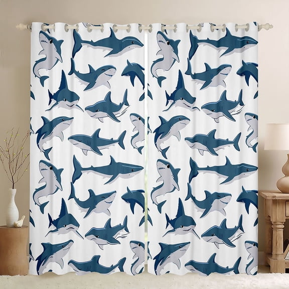Feelyou Sea Shark Curtains Pack of 2 (42x84 Each), Cute Marine Animal Curtains Blackout