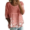 thumbnail image 2 of Oversized Tshirts for Women, Floral Print 3/4 Sleeved Round Neck Loose Large Size T Shirt, Pink XXL, 2 of 3