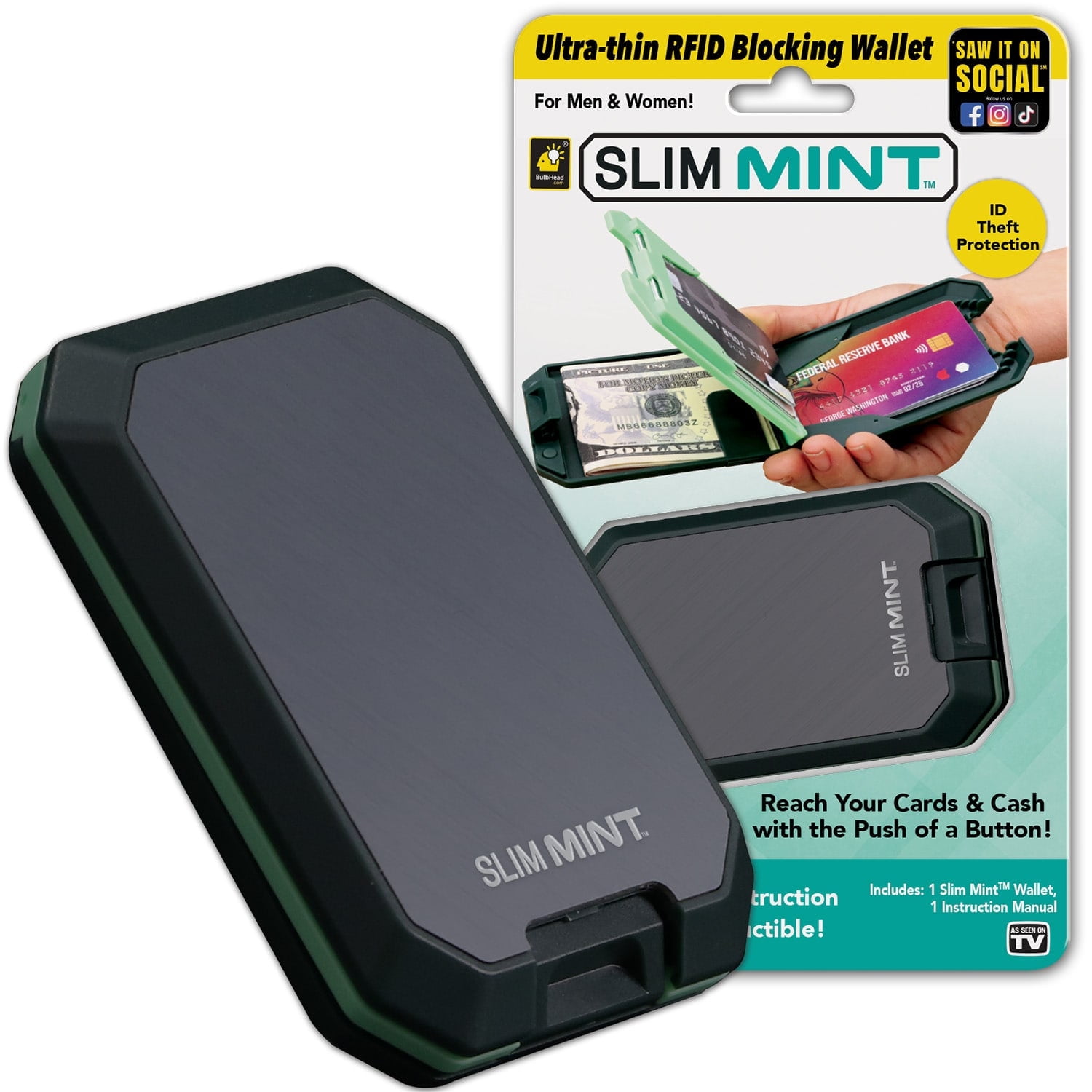 (4 pack) Slim Mint Ultra-Thin RFID-Blocking Wallet, AS-SEEN-ON-TV, ID Theft Protection, Easy to Carry, Reach Cards & Cash with a Touch of a Button, Aluminum Outer Shell, Crush-Resistant