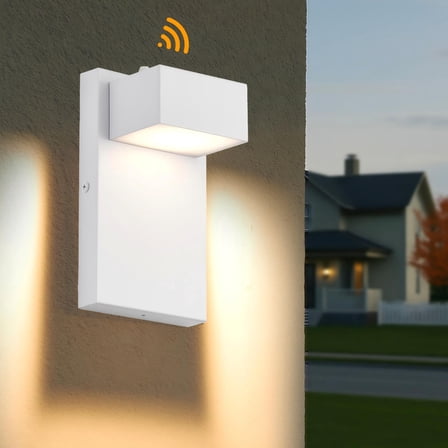 ASHOP Dusk to Dawn Outdoor Wall Light, 12W LED 3000K Warm White, Modern White Wall Sconce for Garage Porch Yard