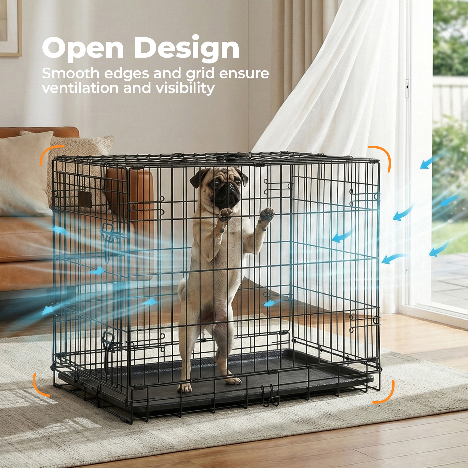 Alvantor Collapsible Metal Dog Crate, 24/30 Inch, Black photo 3