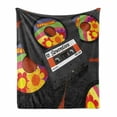 thumbnail image 1 of 70s Party Soft Flannel Fleece Throw Blanket, Compact Cassette Player and Some Vinyl Records with Seventies Text Oldschool, Cozy Plush for Indoor and Outdoor Use, 50" x 70", Multicolor, by Ambesonne, 1 of 6