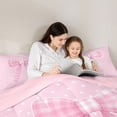 thumbnail image 4 of Erosebridal Pink Plaid Bow Queen Comforter Set for Girls, Cute Polka Dots Bedding Comforter Set for Women, Pink Reversible, 3pcs, 4 of 6