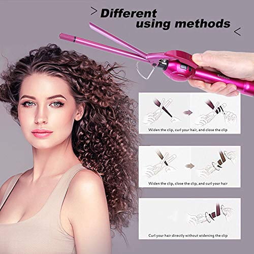 iGutech Mini Curling Iron Super Tourmaline Ceramic Barrel Chopstick Curling Tongs Unisex for Men Women Rose Red