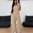 thumbnail image 5 of Scacto Women's Minimalist 2-Piece Streetwear Set, Off Shoulder Tee & Wide Leg Sport Pants, Comfortable Daily Outdoor Casual Outfit sets, 5 of 6