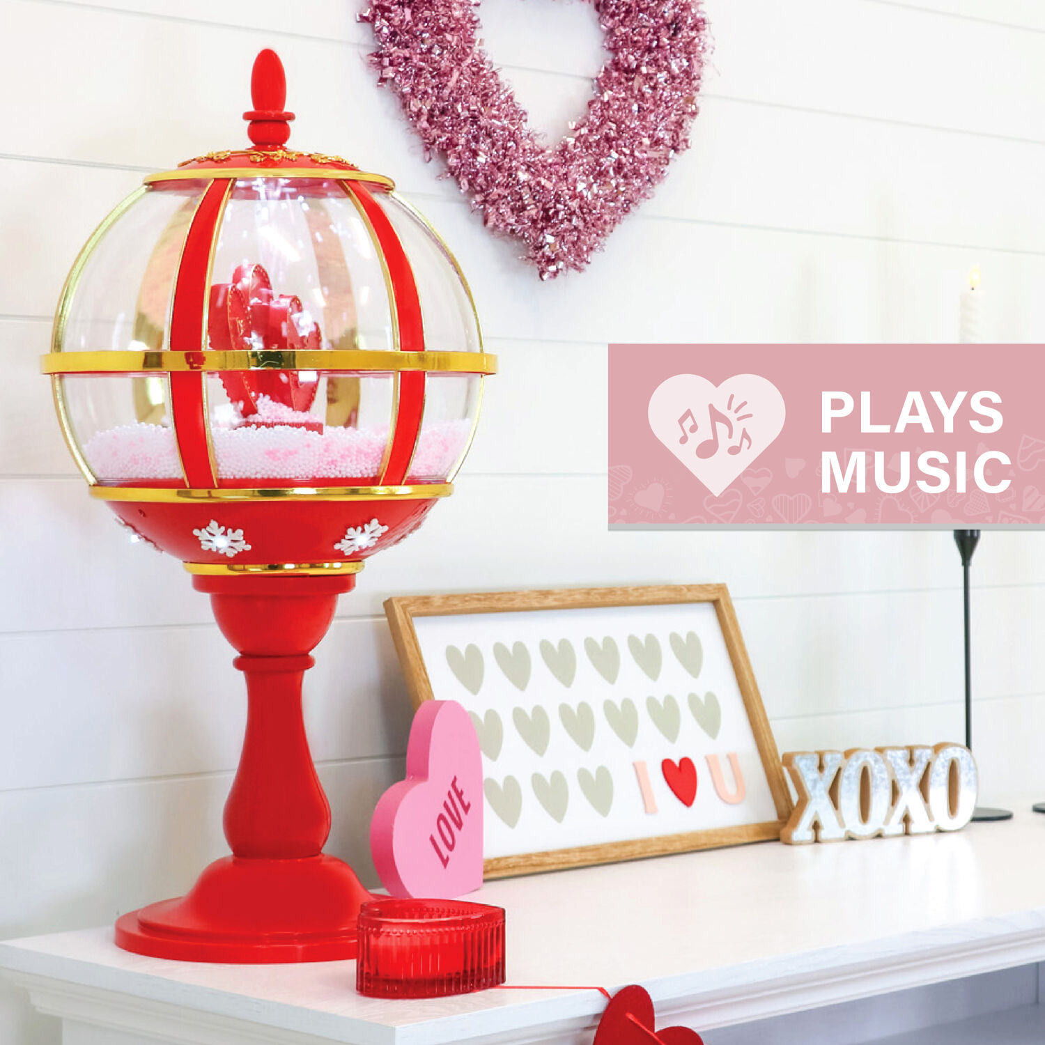 Fraser Hill Farm 23-In. Musical Snowy Tabletop Valentine's Day Lantern, FSTHEART023A-RD