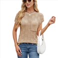 thumbnail image 3 of Tops de Verano con Mangas para Mujer, Suéter Informal de Punto de Corta, Camisas Holgadas Caqui S, 3 of 9