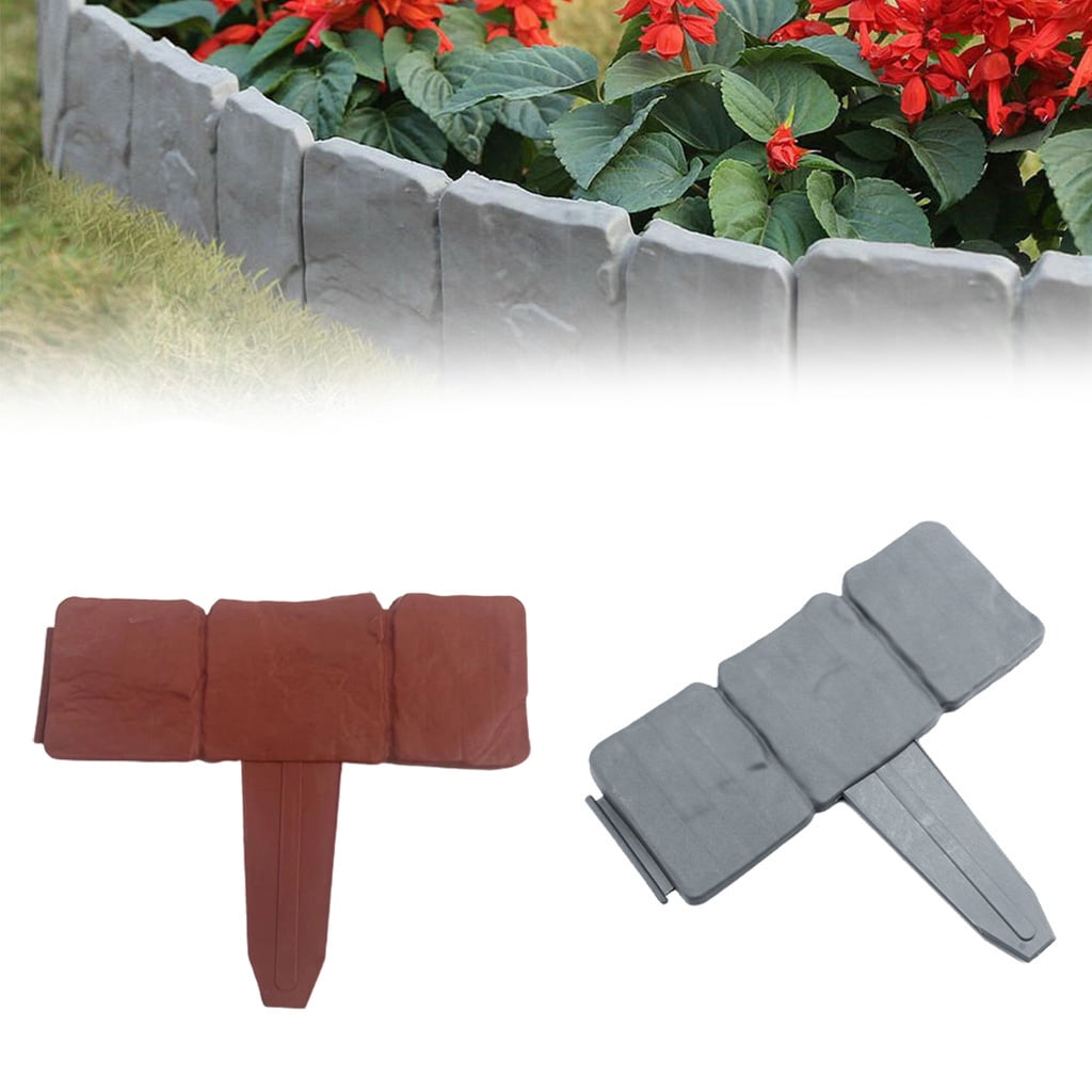 10pcs Garden Fence Border Decorative Flower Bed Edging Cobbled Stone Effect Plastic Outdoor Lawn Stakes DIY Palisade Fencing