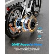 DYU C7L Electric Bike for Adults, 26 Peak 1000W Motor Ebike, 48V 10.4Ah Removable Battery, 45 Miles Max 20MPH, 7 Speed Electric Bicycle UL2849, White