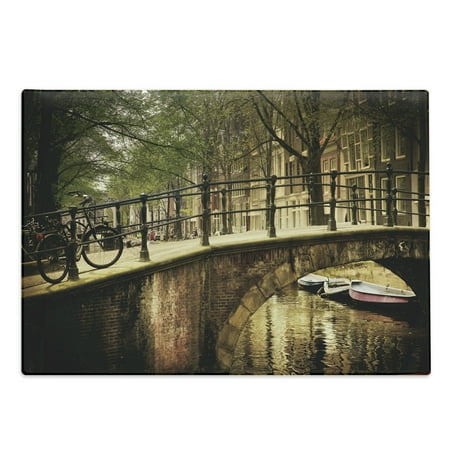 

Landscape Cutting Board Romantic Bridge over Canal Amsterdam Netherlands European Famous Northern City Photo Decorative Tempered Glass Cutting and Serving Board Large Size Cream by Ambesonne