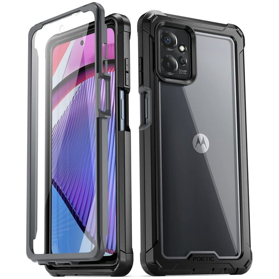 Poetic Guardian Case for Motorola Moto G Power 2023, Clear Case with Built-in Screen Protector, Black/Clear
