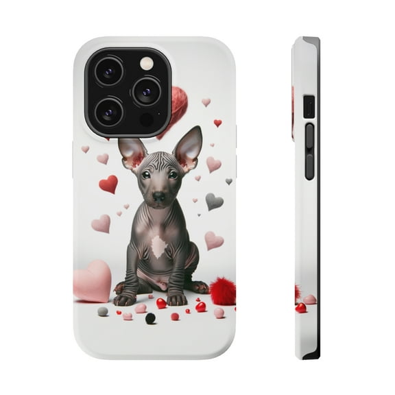 DistinctInk Tough Case for Apple iPhone 14 PRO (6.1" Screen), Compatible with MagSafe Charging - Valentine's Day American Hairles Terrier Puppy
