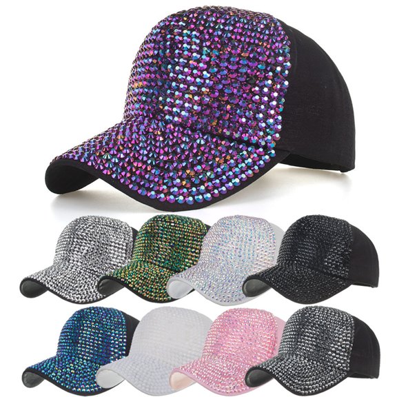 MKKAS Bling Full Rhinestone Baseball Hat Women, Crystal Embellished Sun Cap, Luxury Fashion Festival Events Hat, Ball Caps Women, Womens Hats, Blue