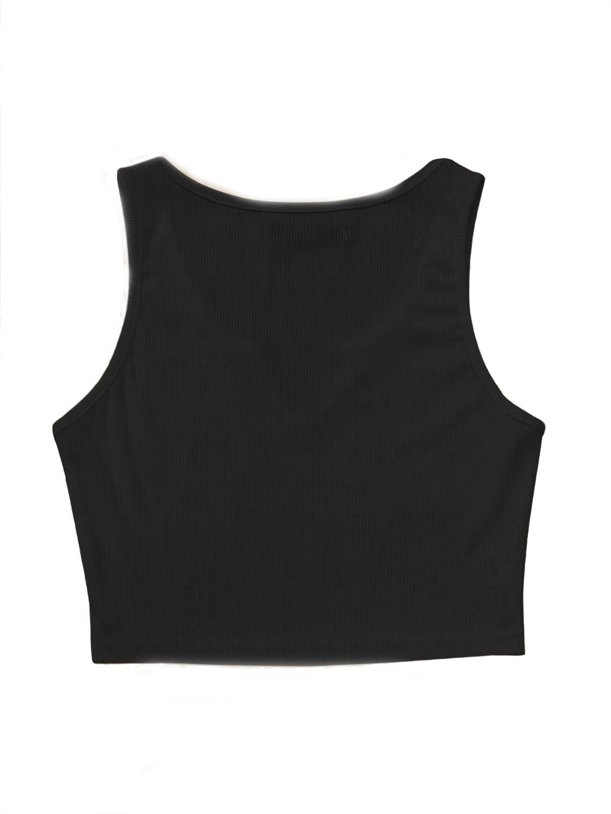 Black Casual Plain Rib-Knit Tank Notched Women's Tank Tops