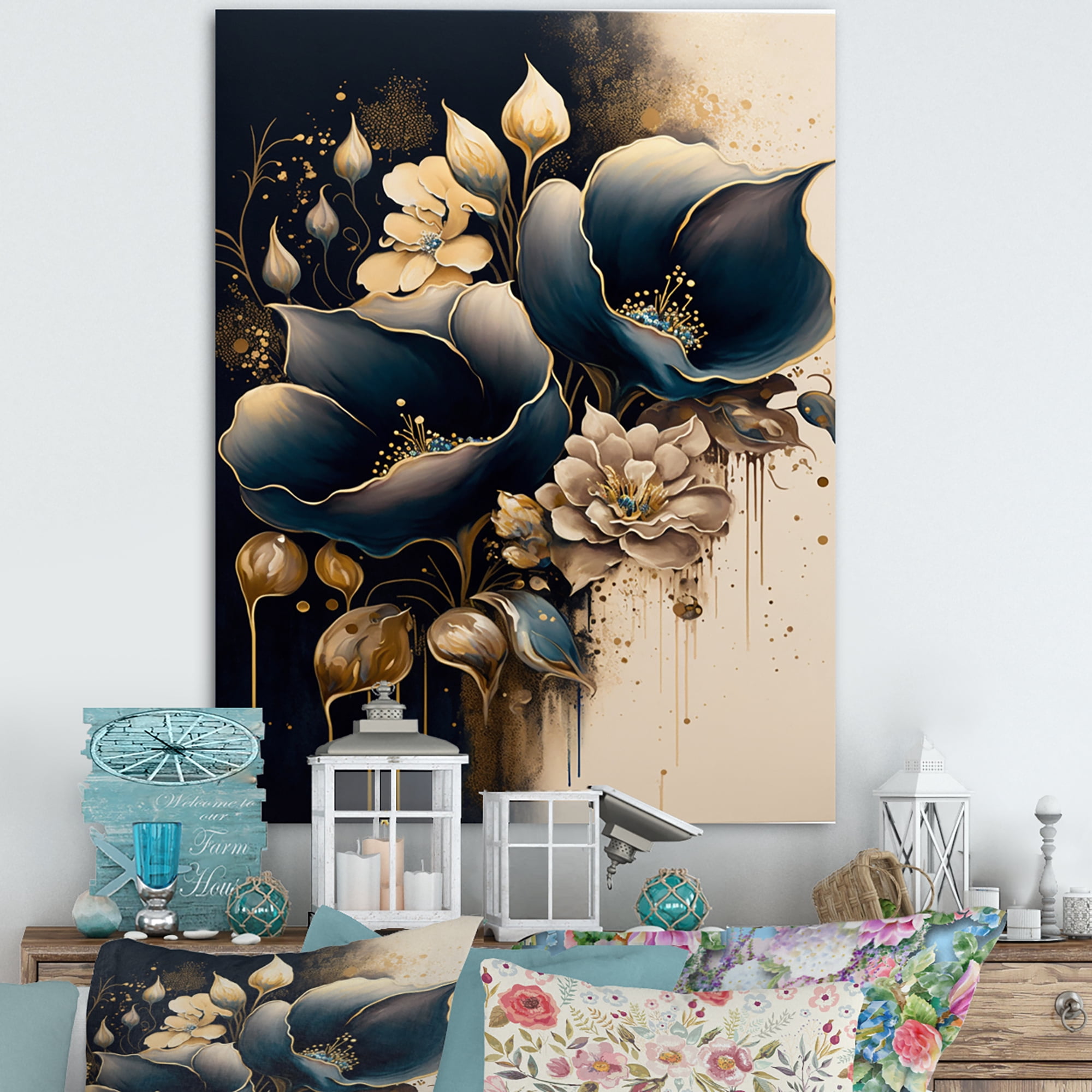 Designart Deep Blue Calla Lily Bouquet II Canvas Wall Art