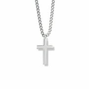 Singer Boy's 15/16 Inch Silver Plated Boy First Communion Cross Necklace with Stainless Steel Rhodium Plated 18" Chain, Style Communion, Cross