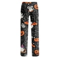 thumbnail image 5 of Women's Halloween Pajama Pants Bat Pumpkin Elastic High Waist Spooky Sleep Pants Skeleton Spider Web Wide Leg Funny Pajama Pants, XL, 5 of 5