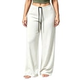 thumbnail image 3 of GERsome Womens Wide Leg Pants Soft Stretchy Drawstring Lounge Trousers with Pockets for Athletic Work Travel White Size 3XL, 3 of 7