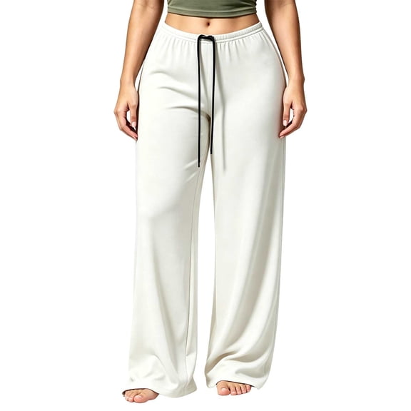 Edvintorg Trousers Pants for Women Plus Size Elastic Waisted Casual Pant Loose Wide Leg Stretch Trouser with Drawstring Womens Fashion White S-3XL