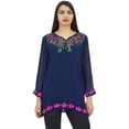thumbnail image 2 of Phagun Women's Elegant Short Tunic Navy Blue Kurti Chic Casual Georgette Top-14, 2 of 8
