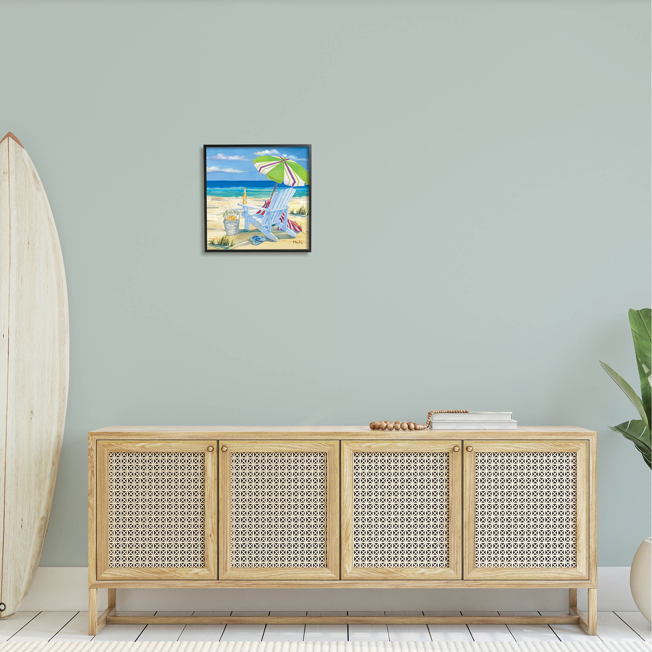 Stupell Industries 5pm Summer Beer Beach Chair Painting Black Framed Art Print Wall Art, Design by Paul Brent