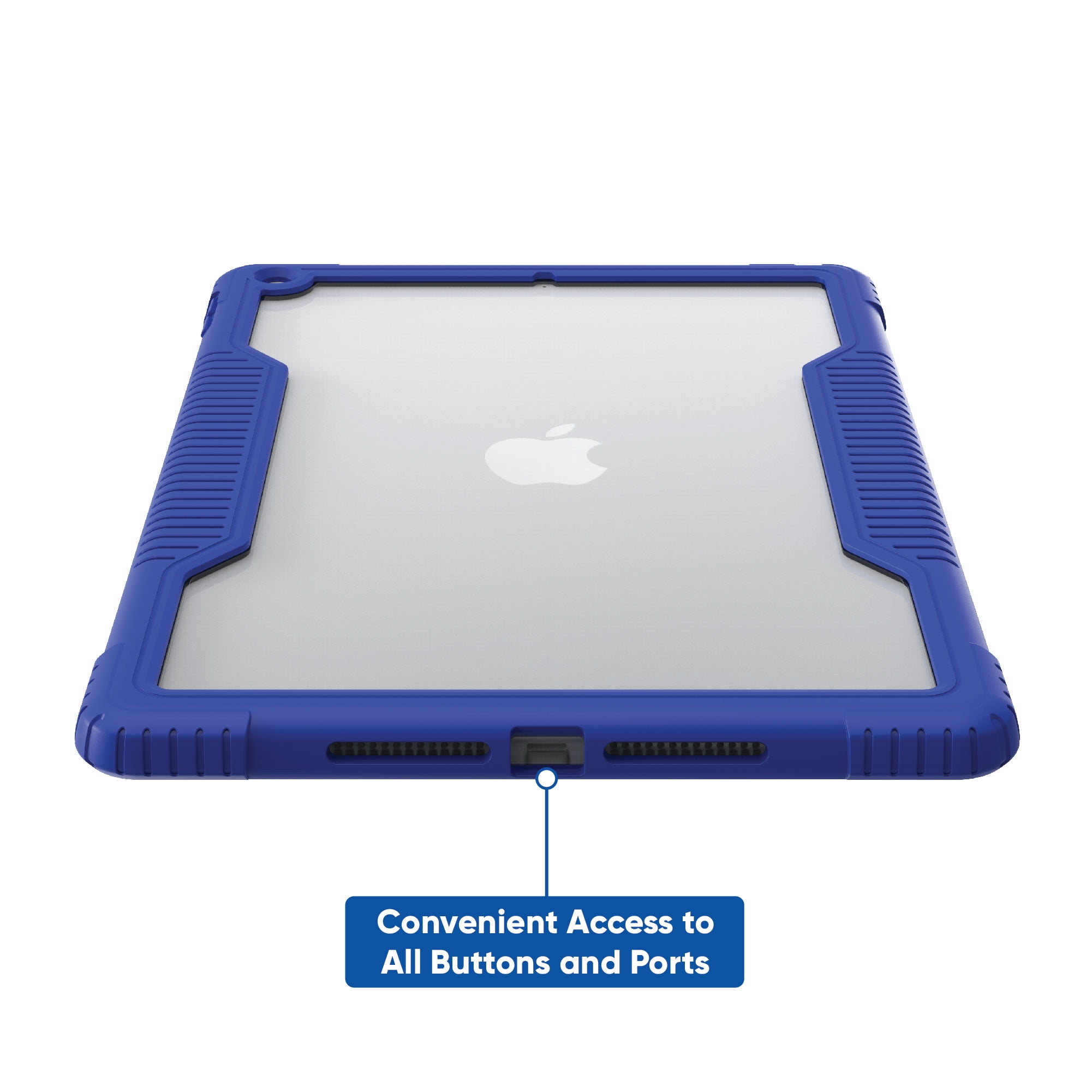 onn. Slim Rugged Tablet Case for iPad (7th, 8th, 9th generation) - Blue/Clear