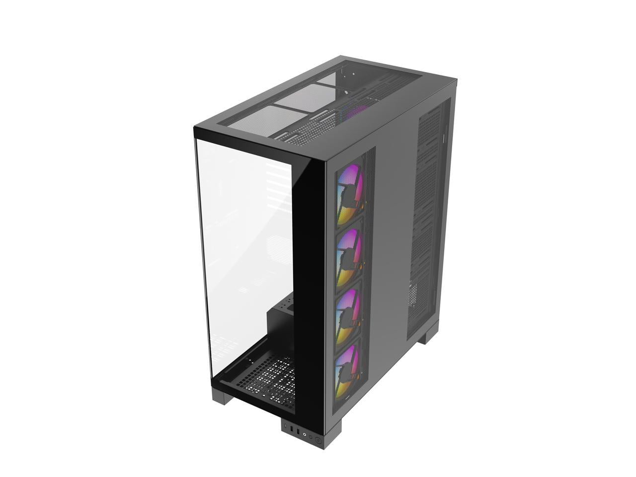 DIYPC  Vanguard-F2-Pro Black Dual USB3.0 and Type C Tempered Glass ATX Full Tower Gaming Computer Case w/ 5 x 120mm ARGB PWM Fans (4 x MB Side, 1 x Rear) Pre-Installed. Support BTF Back Plug MB.