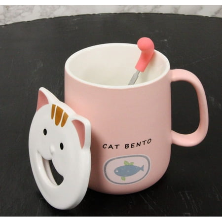 Snake Shaped Coffee Mug Ebros Whimsical Kitty Cat Bento Porcelain Coffee Tea Mug Drink Cup With Tongue Shaped Handle Spoon And Smiling Face Lid 14oz Kittens Or Cats Mugs For Kids and Adults (Pastel Pink) ()