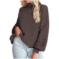 thumbnail image 1 of Puntoco Suéter Casual De Mujer Color Sólido Flor Trenzada Manga Larga Jersey De Punto Suéter De Cuello Alto Liquidación De Navidad Puntoco Puntoco-3837, 1 of 4