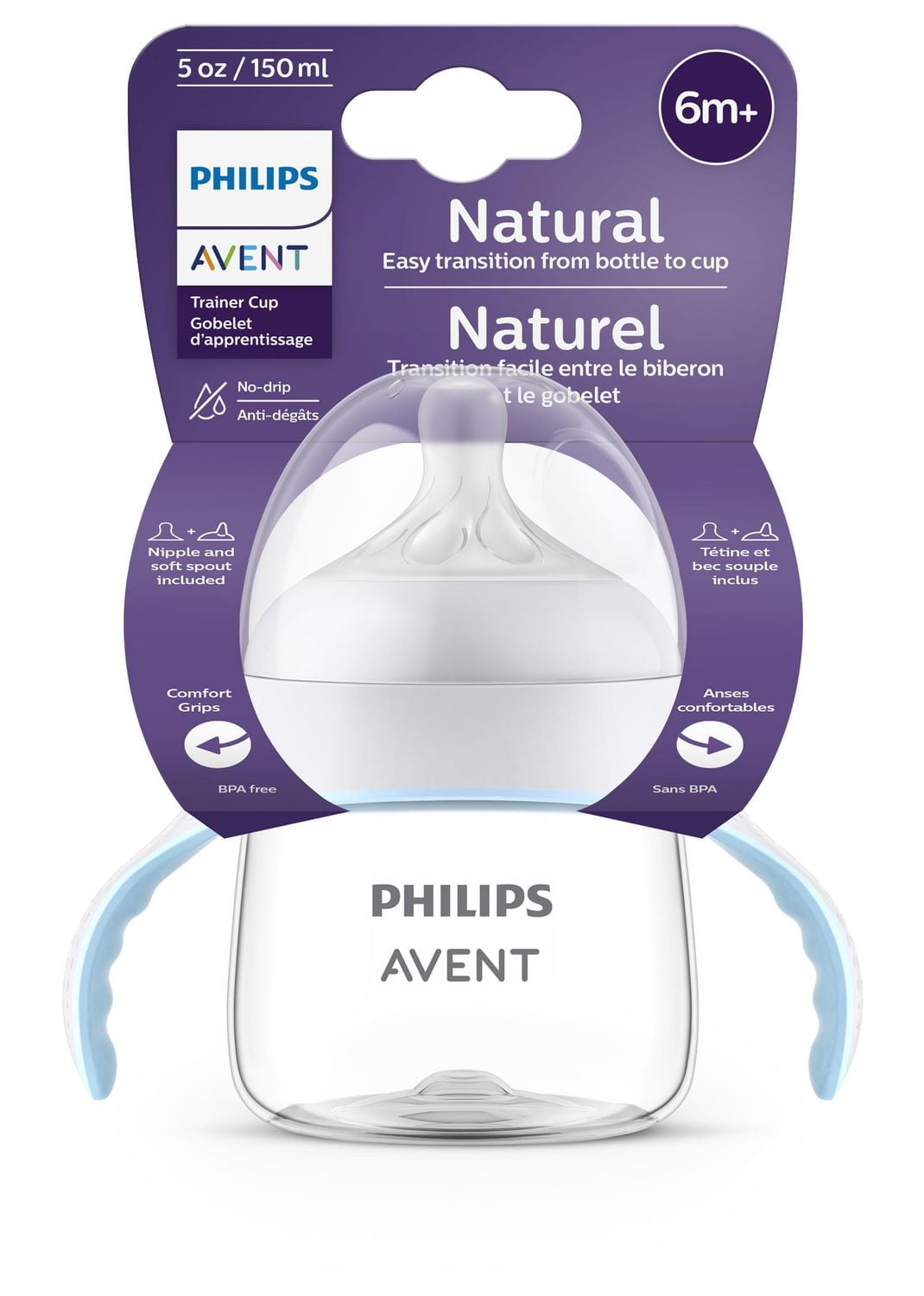 Philips Avent Natural Trainer Sippy Cup with Natural Response Nipple and Soft Spout, Clear, 5oz, 1 pack, SCF263/01