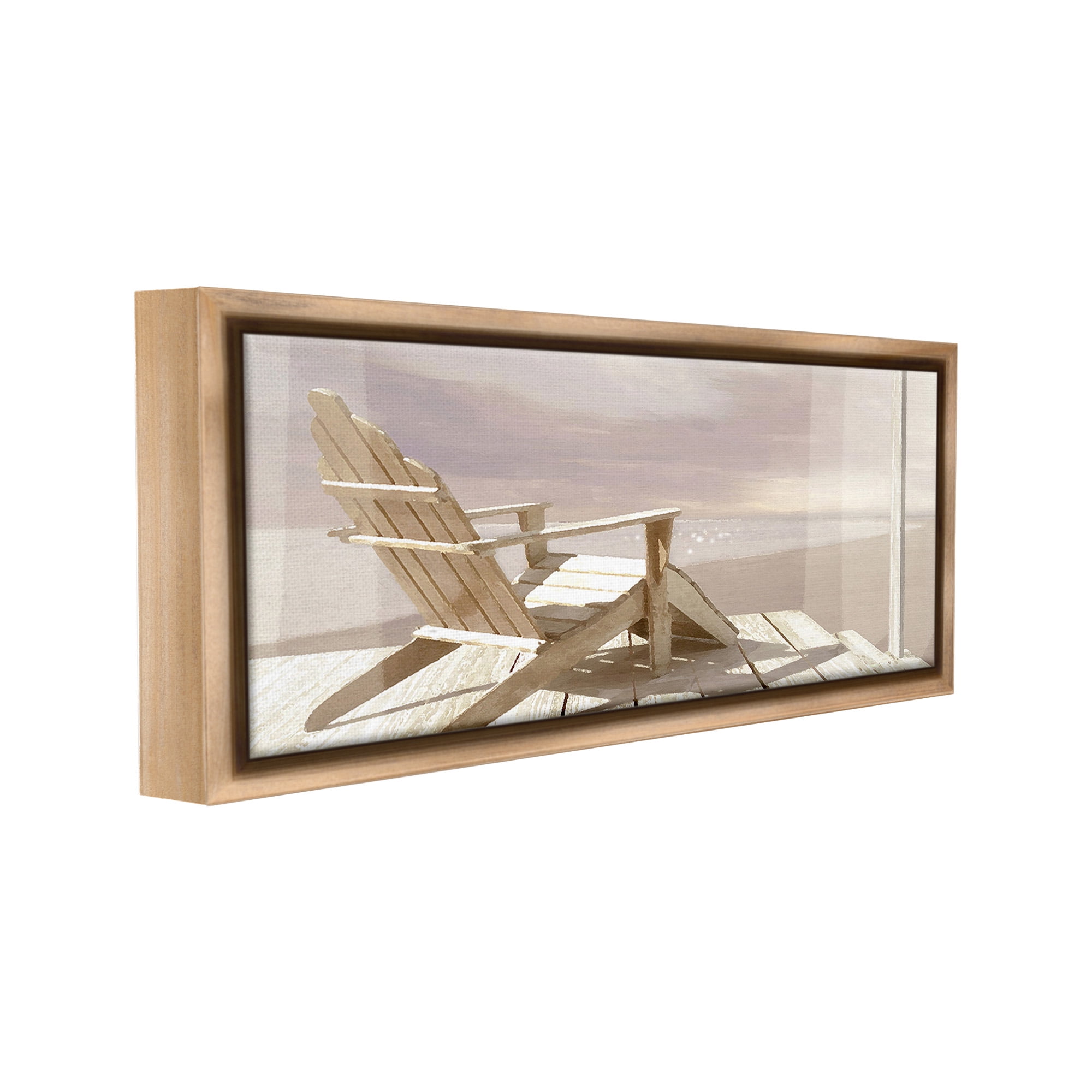 Stupell Industries Chair Overlooking Beach Landscape Photography Brown Floater Framed Canvas Art Print Wall Art, 31 x 14