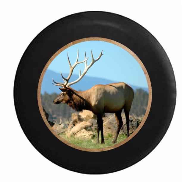 Elk with Monster Rack Hunting Big Game Scene Jeep RV Camper Spare Tire