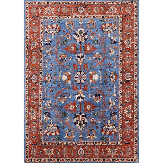 Ahgly Company Indoor Rectangle Mid-Century Modern Blue Gray Oriental Area Rugs, 2' x 4'
